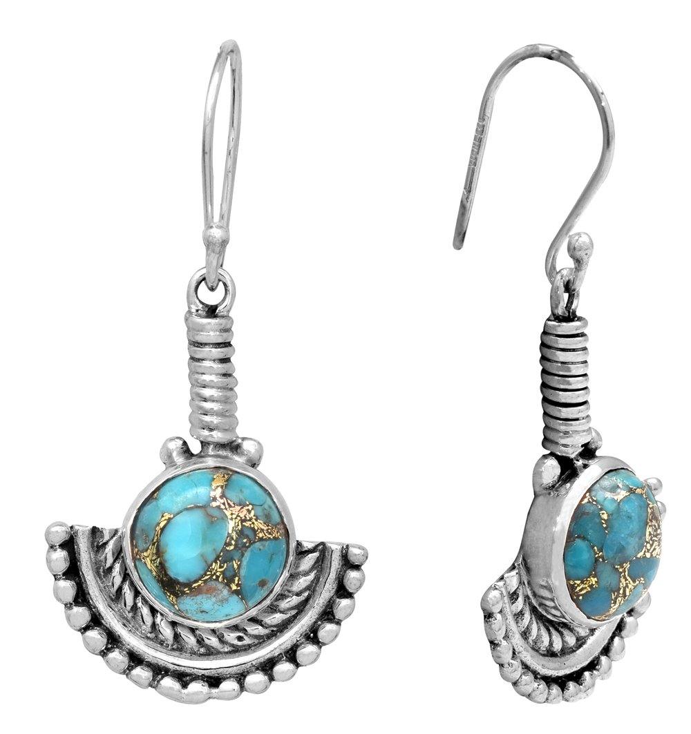 Blue Copper Turquoise 925 Solid Sterling Silver Dangle Earring Jewelry - YoTreasure