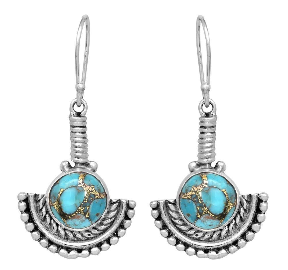 Blue Copper Turquoise 925 Solid Sterling Silver Dangle Earring Jewelry - YoTreasure