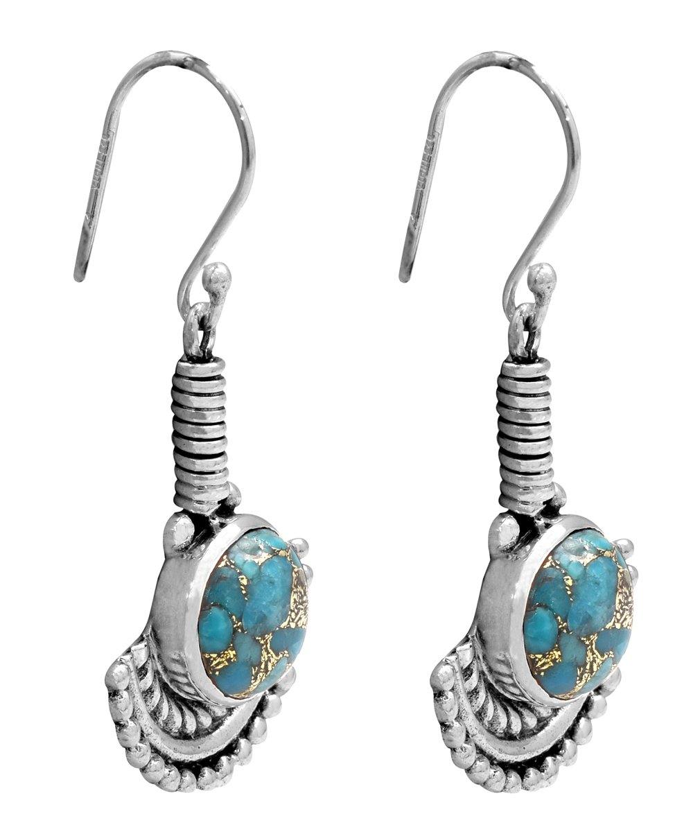 Blue Copper Turquoise 925 Solid Sterling Silver Dangle Earring Jewelry - YoTreasure