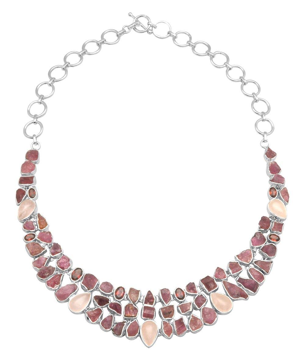 18 inch Tourmaline Rose Quartz Garnet 925 Solid Sterling Silver Necklaces Silver Jewelry - YoTreasure