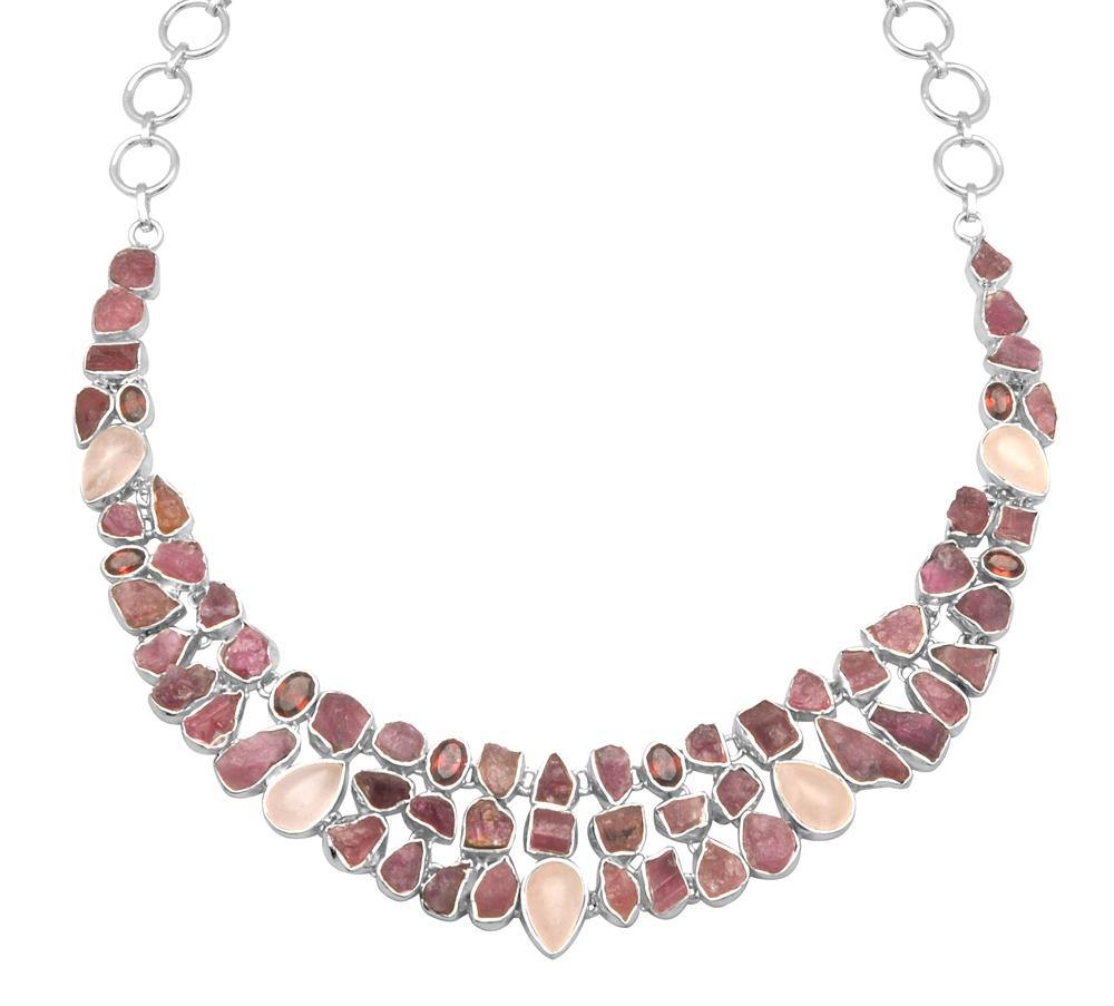 18 inch Tourmaline Rose Quartz Garnet 925 Solid Sterling Silver Necklaces Silver Jewelry - YoTreasure