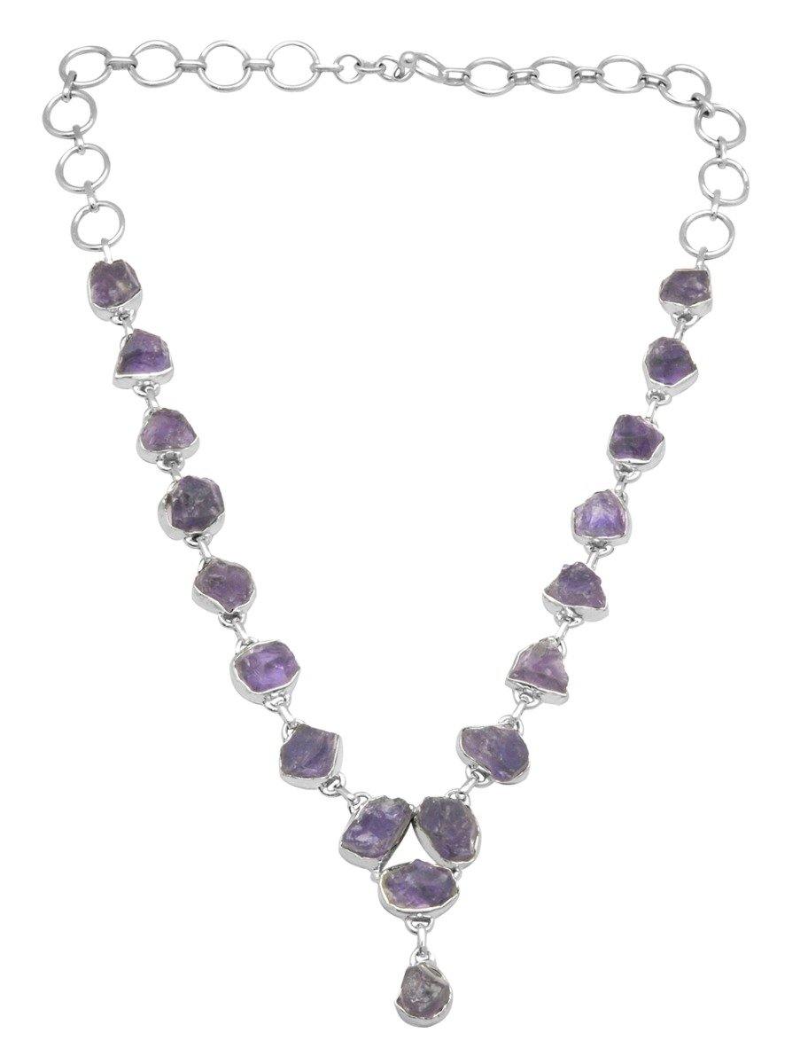 19 inch Natural Rough Amethyst 925 Solid Sterling Silver Necklaces Silver Jewelry - YoTreasure