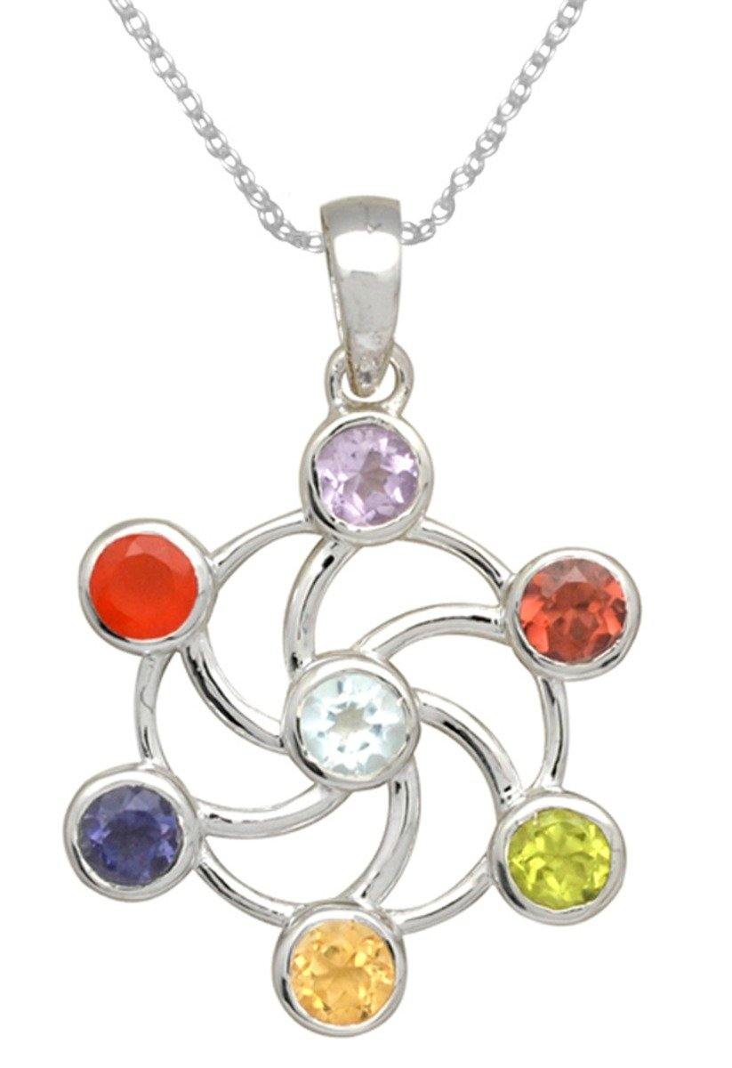1 1/4" Chakra 925 Solid Sterling Silver Pendant Necklace With Chain - YoTreasure