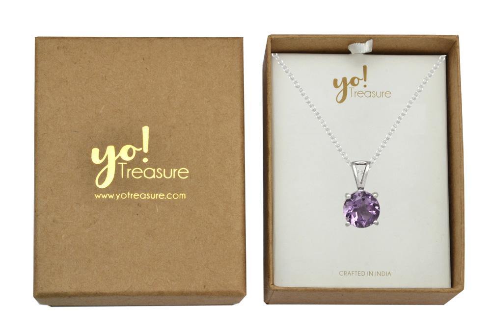 3/4" Natural Amethyst 925 Solid Sterling Silver Pendant Necklace With Chain - YoTreasure