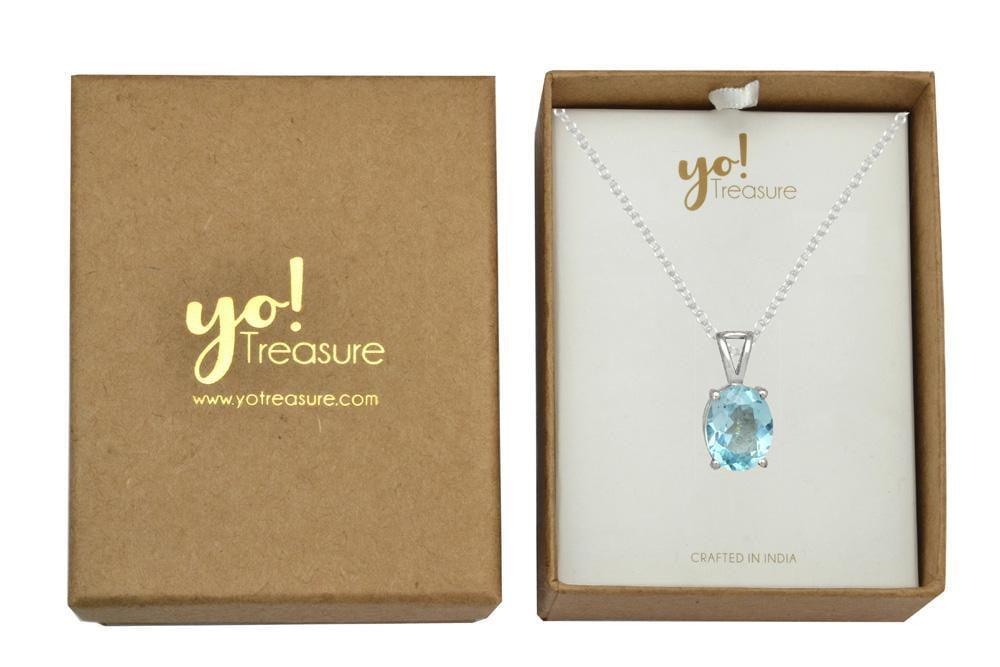 YoTreasure 3/4" Natural Blue Topaz 925 Solid Sterling Silver Pendant Necklace With Chain Silver Jewelry - YoTreasure