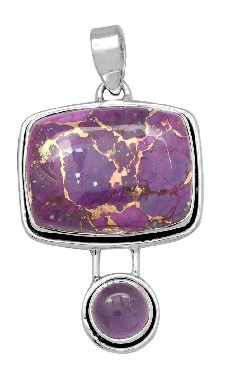Purple Copper Turquoise Amethyst 925 Solid Sterling Silver Pendant - YoTreasure