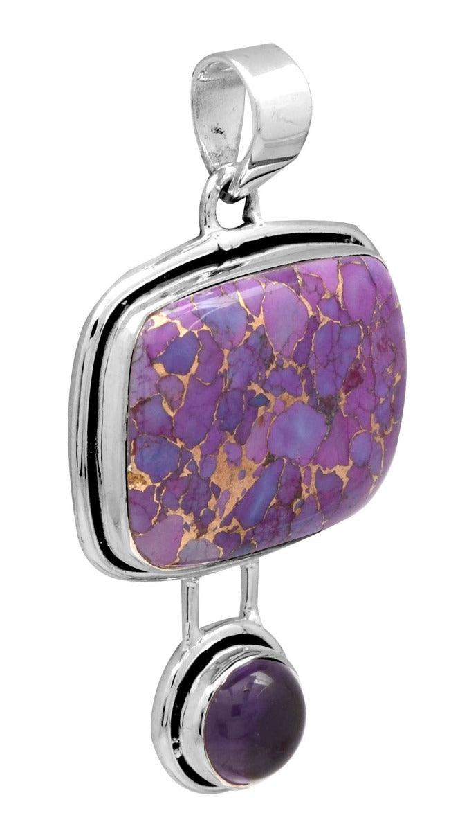 Purple Copper Turquoise Amethyst 925 Solid Sterling Silver Pendant - YoTreasure