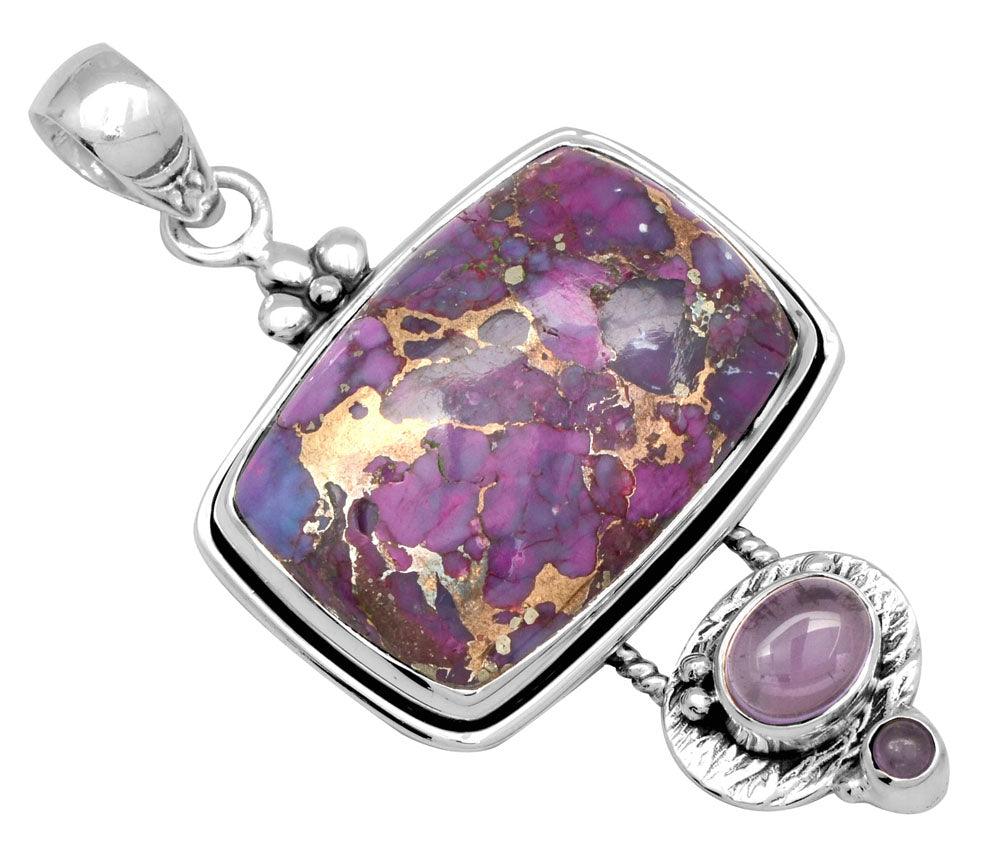 Purple Copper Turquoise Amethyst Pendant 925 Solid Sterling Silver Necklace - YoTreasure