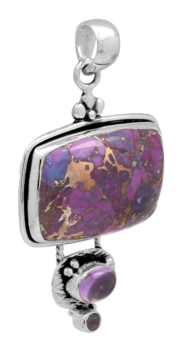Purple Copper Turquoise Amethyst Pendant 925 Solid Sterling Silver Necklace - YoTreasure