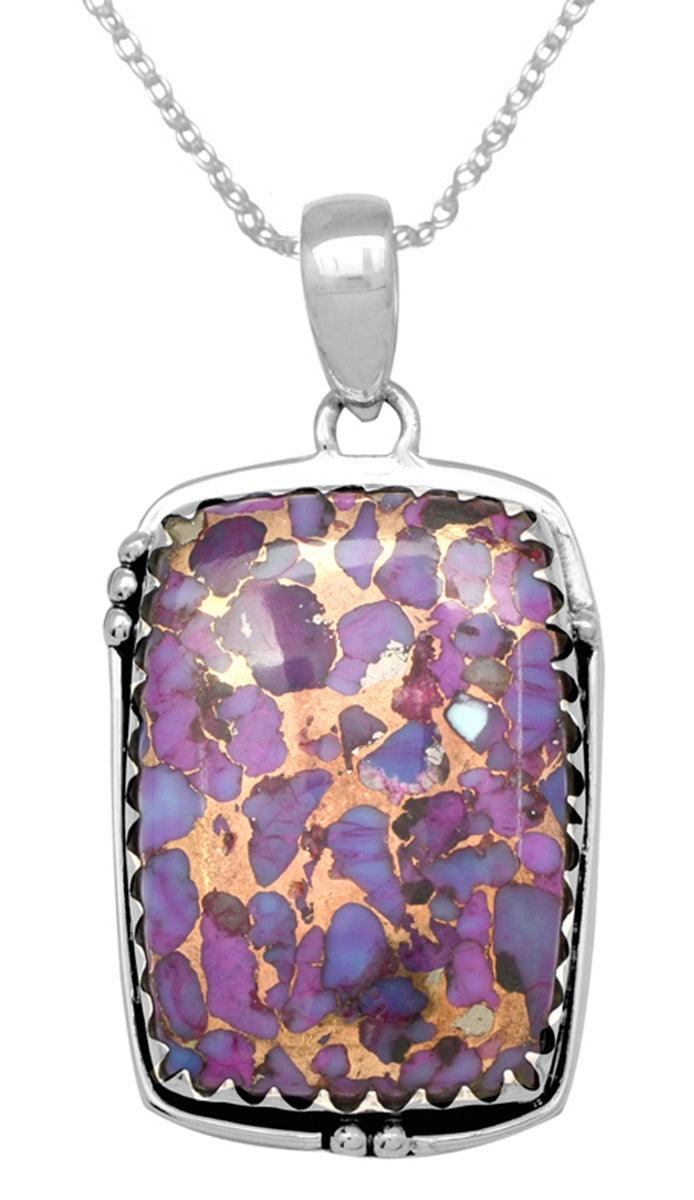 Purple Copper Turquoise 925 Solid Sterling Silver Pendant - YoTreasure