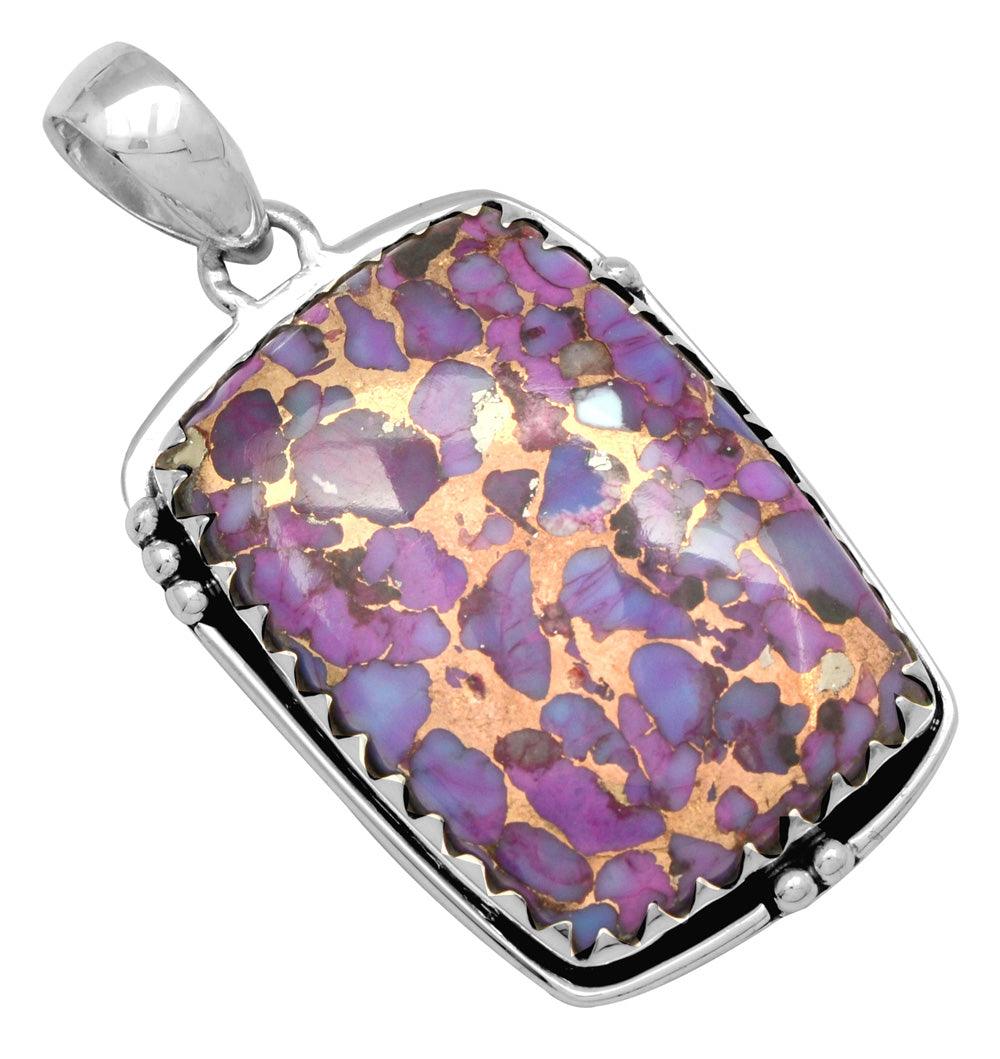 Purple Copper Turquoise 925 Solid Sterling Silver Pendant - YoTreasure