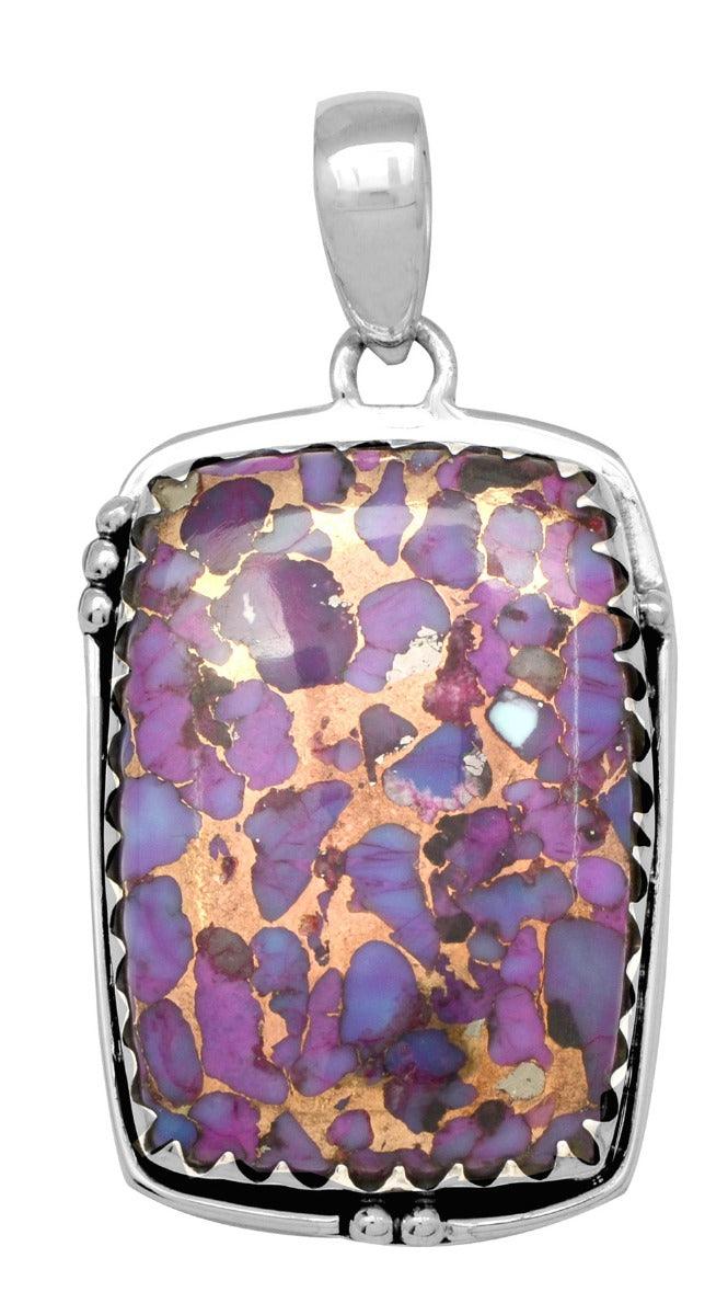 Purple Copper Turquoise 925 Solid Sterling Silver Pendant - YoTreasure