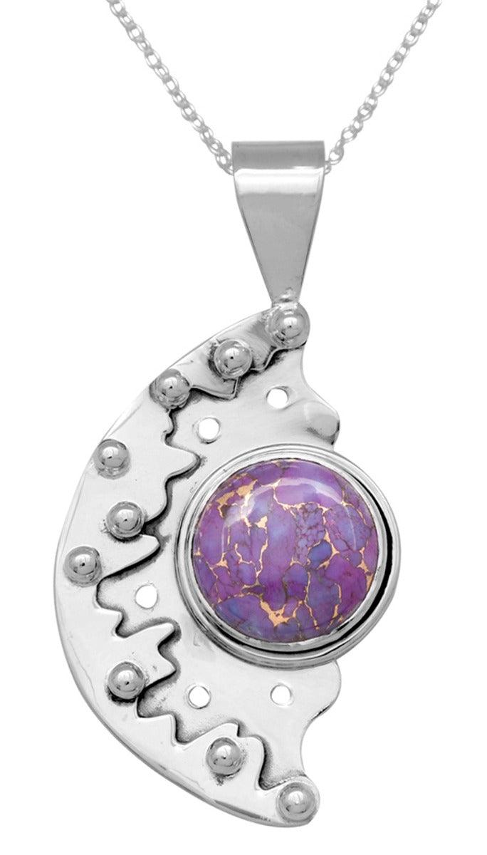 Purple Copper Turquoise Necklace 925 Solid Sterling Silver Pendant Jewelry - YoTreasure