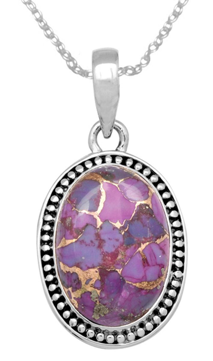 Purple Copper Turquoise 925 Solid Sterling Silver Pendant Necklace Jewelry - YoTreasure