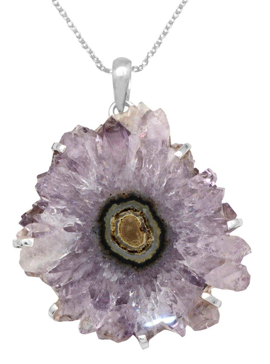 Amethyst Slice 925 Solid Sterling Silver Pendant Necklace Jewelry - YoTreasure
