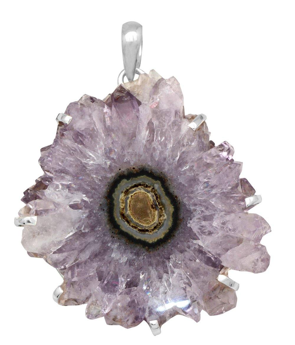Amethyst Slice 925 Solid Sterling Silver Pendant Necklace Jewelry - YoTreasure