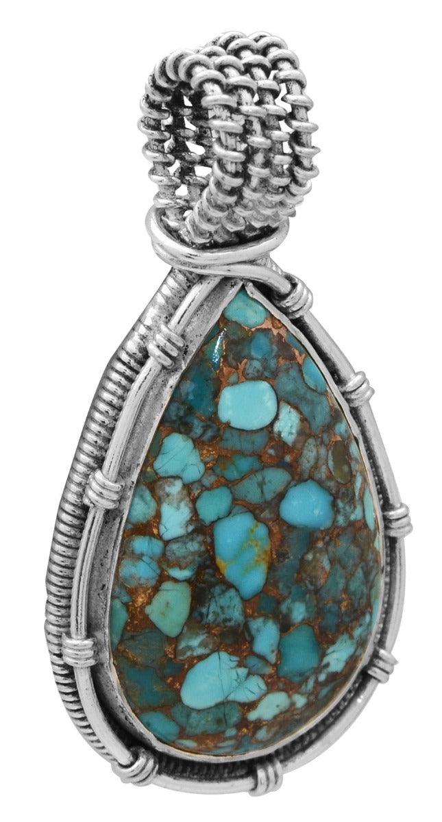 Blue Copper Turquoise 925 Solid Sterling Silver Pendant Necklace Jewelry - YoTreasure