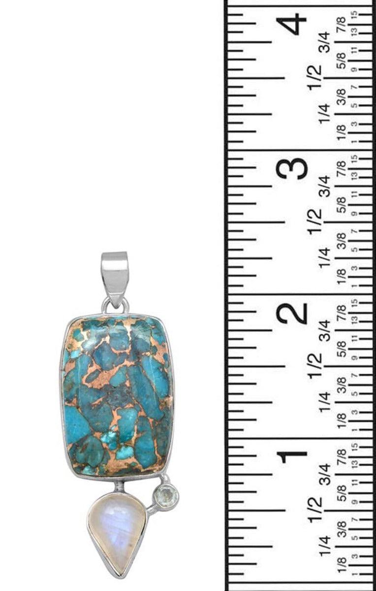 Blue Copper Turquoise Rainbow Moostone Blue Topaz 925 Solid Sterling Silver Pendant Necklace Silver Jewelry - YoTreasure