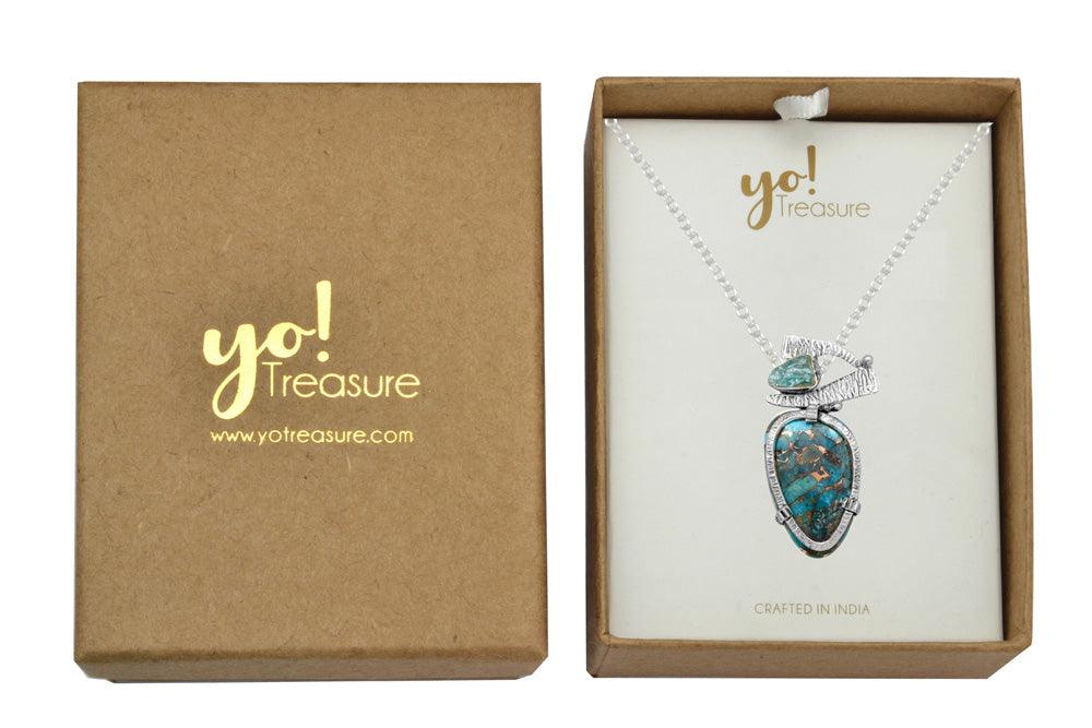 Blue Copper Turquoise 925 Solid Sterling Silver Pendant Necklace Silver Jewelry - YoTreasure