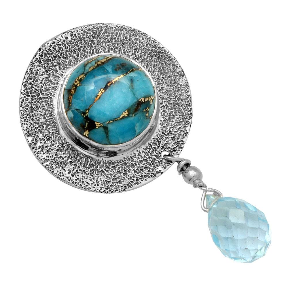 Blue Copper Turquoise 925 Solid Sterling Silver Pendant - YoTreasure
