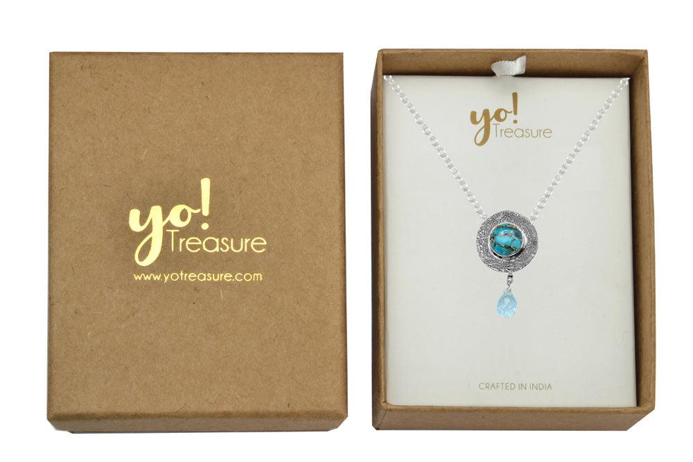 Blue Copper Turquoise 925 Solid Sterling Silver Pendant - YoTreasure