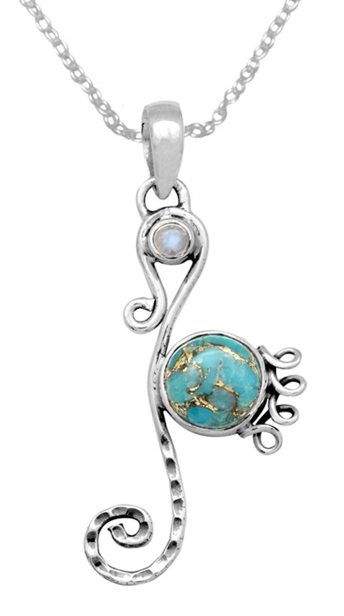 Blue Copper Turquoise Rainbow Moonstone 925 Solid Sterling Silver Pendant Necklace Silver Jewelry - YoTreasure