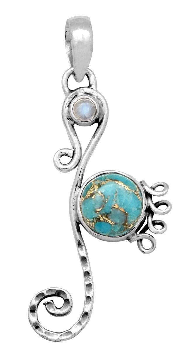 Blue Copper Turquoise Rainbow Moonstone 925 Solid Sterling Silver Pendant Necklace Silver Jewelry - YoTreasure