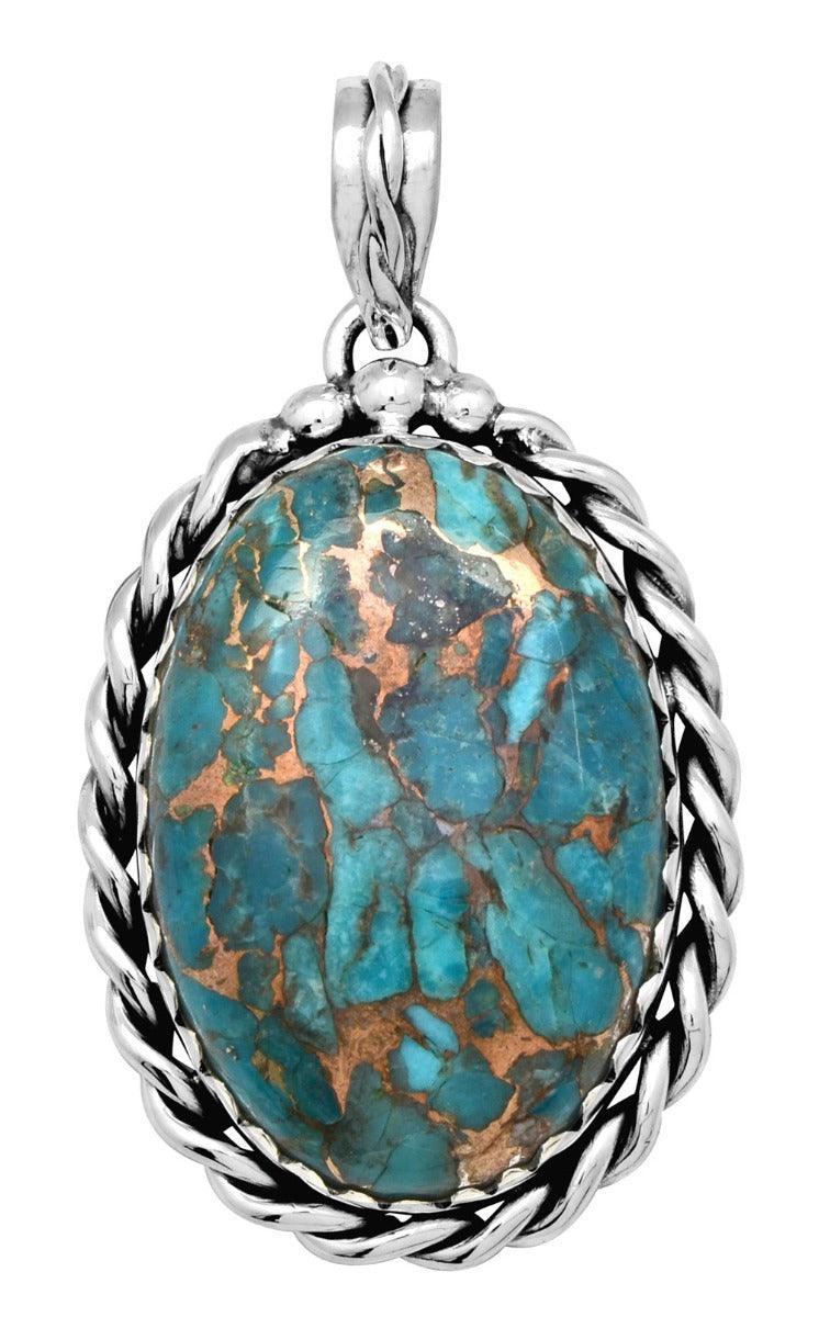 Blue Copper Turquoise 925 Solid Sterling Silver Pendant Necklace - YoTreasure