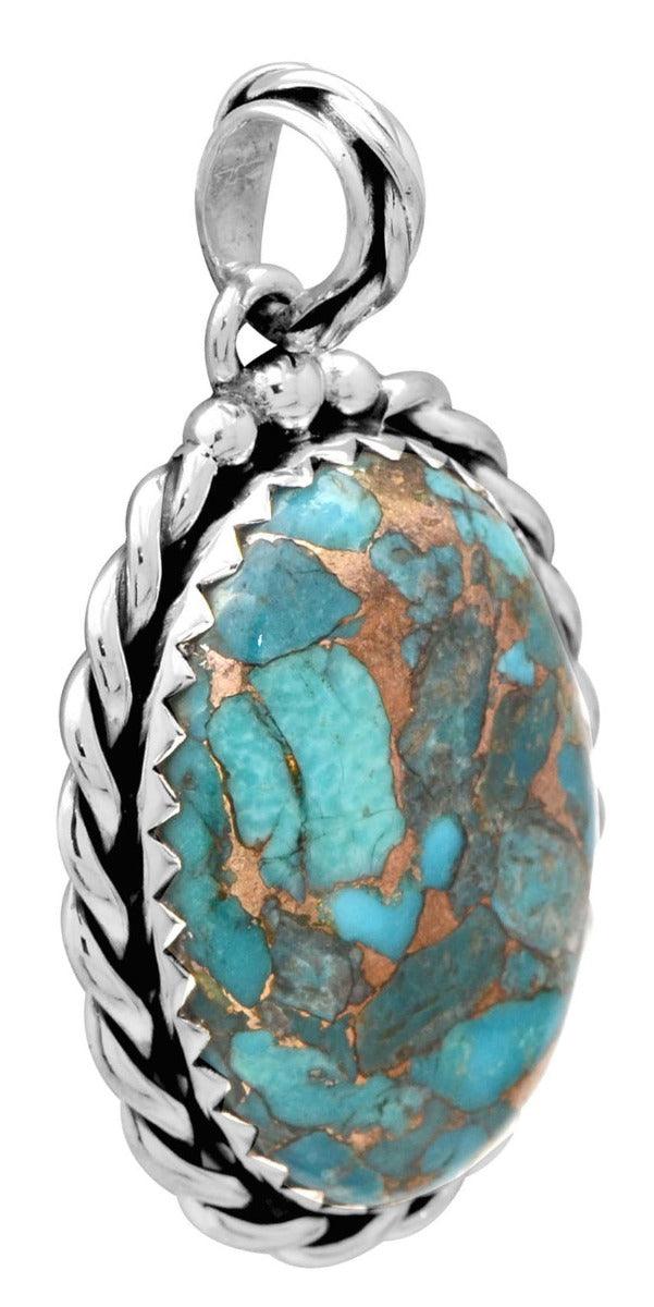 Blue Copper Turquoise 925 Solid Sterling Silver Pendant Necklace - YoTreasure