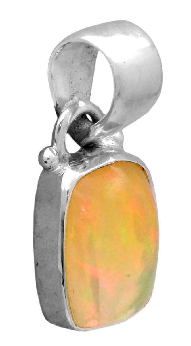 Ethiopian Opal 1Inch 925 Solid Sterling Silver Pendant With 18 Inch Chain Necklace Silver Jewelry - YoTreasure