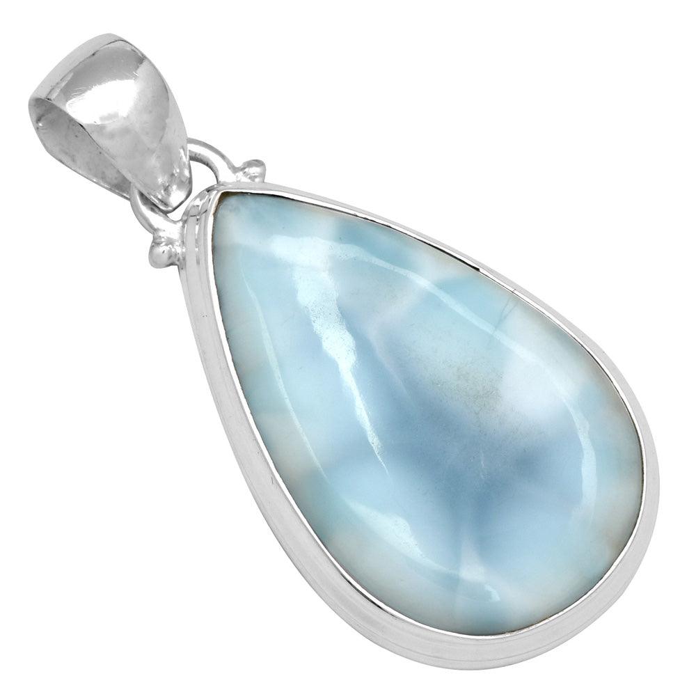 Larimar  1 3/4 Inch Long 925 Solid Sterling Silver Pendant With 18 Inch Chain - YoTreasure