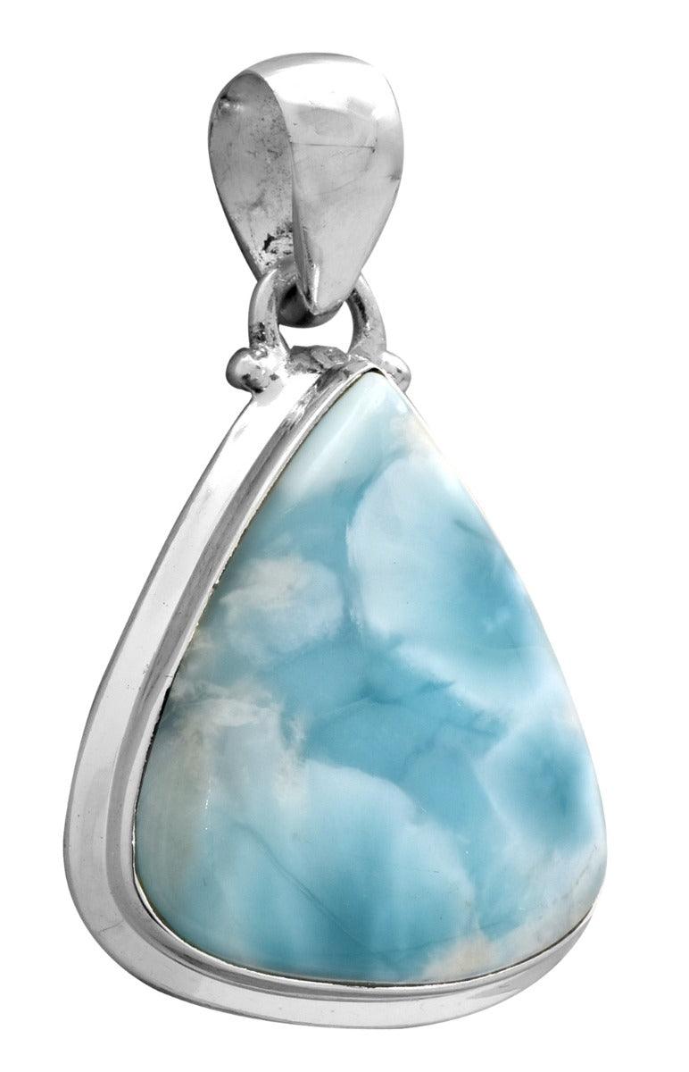 Natural Larimar  1 3/4 Inch Long 925 Solid Sterling Silver Pendant With 18 Inch Chain Necklace Silver Jewelry - YoTreasure