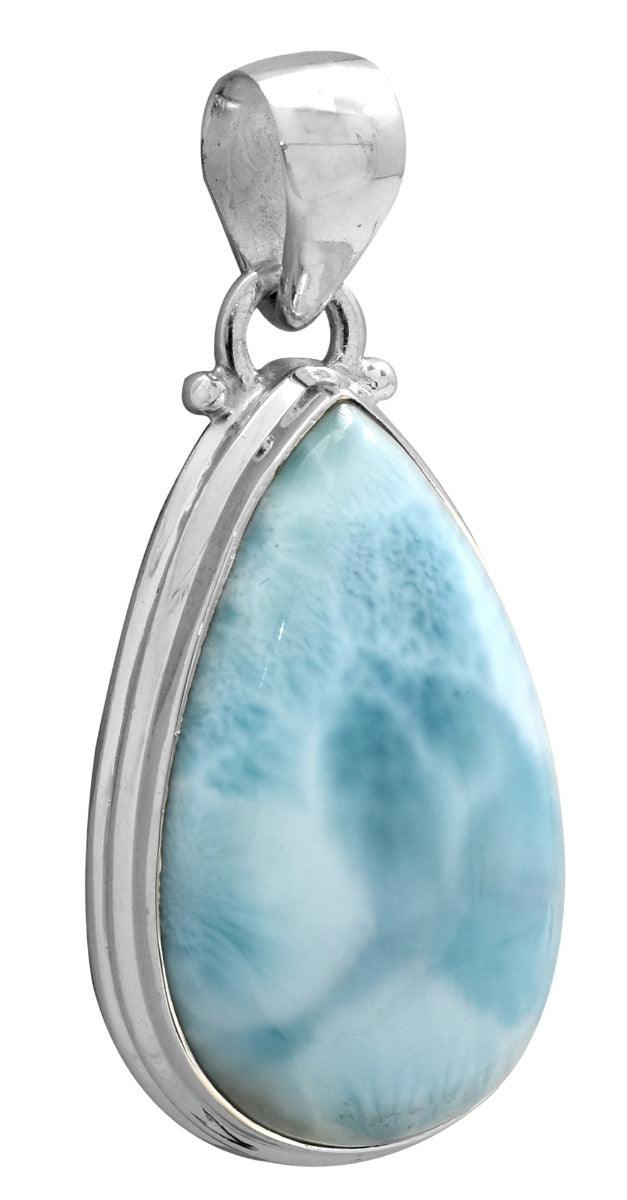 Natural Larimar  1 3/4" Long 925 Solid Sterling Silver Pendant With 18" Chain Necklace Silver Jewelry - YoTreasure