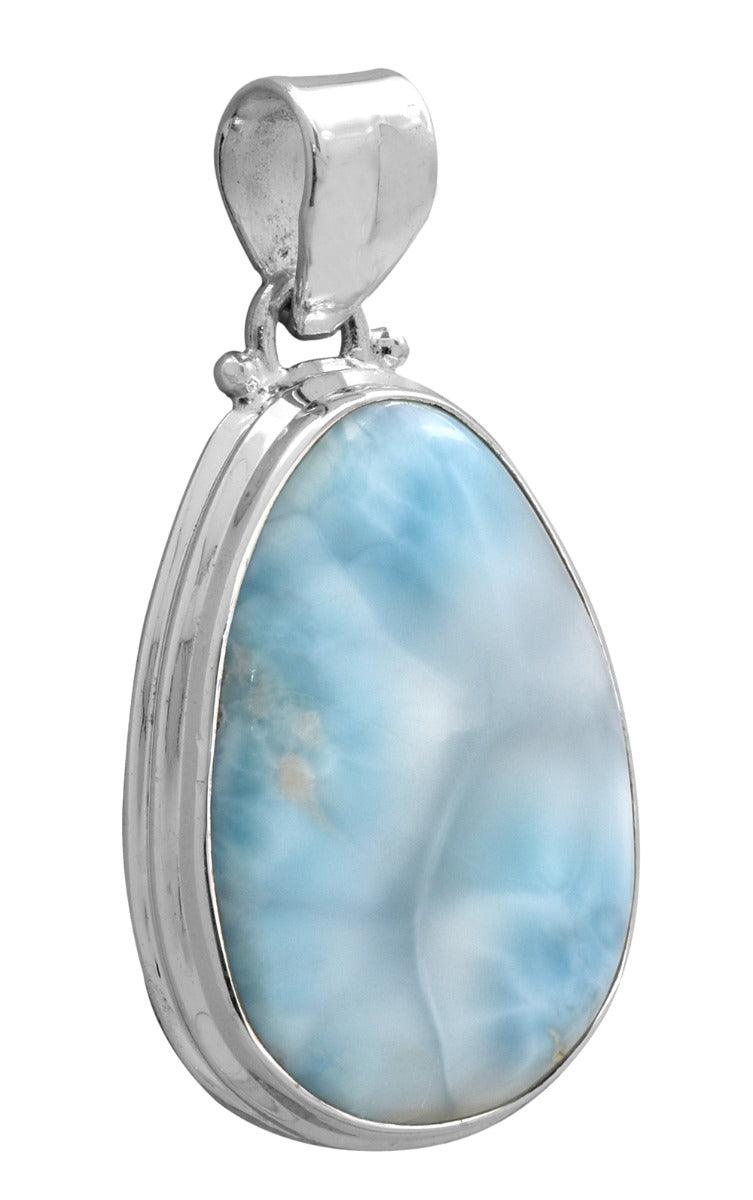 YoTreasure Natural Larimar  1 3/4" Long 925 Solid Sterling Silver Pendant With 18" Chain Necklace Silver Jewelry - YoTreasure
