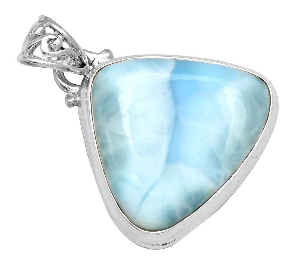 Natural Larimar  2" Long 925 Solid Sterling Silver Pendant With 18" Chain Necklace - YoTreasure