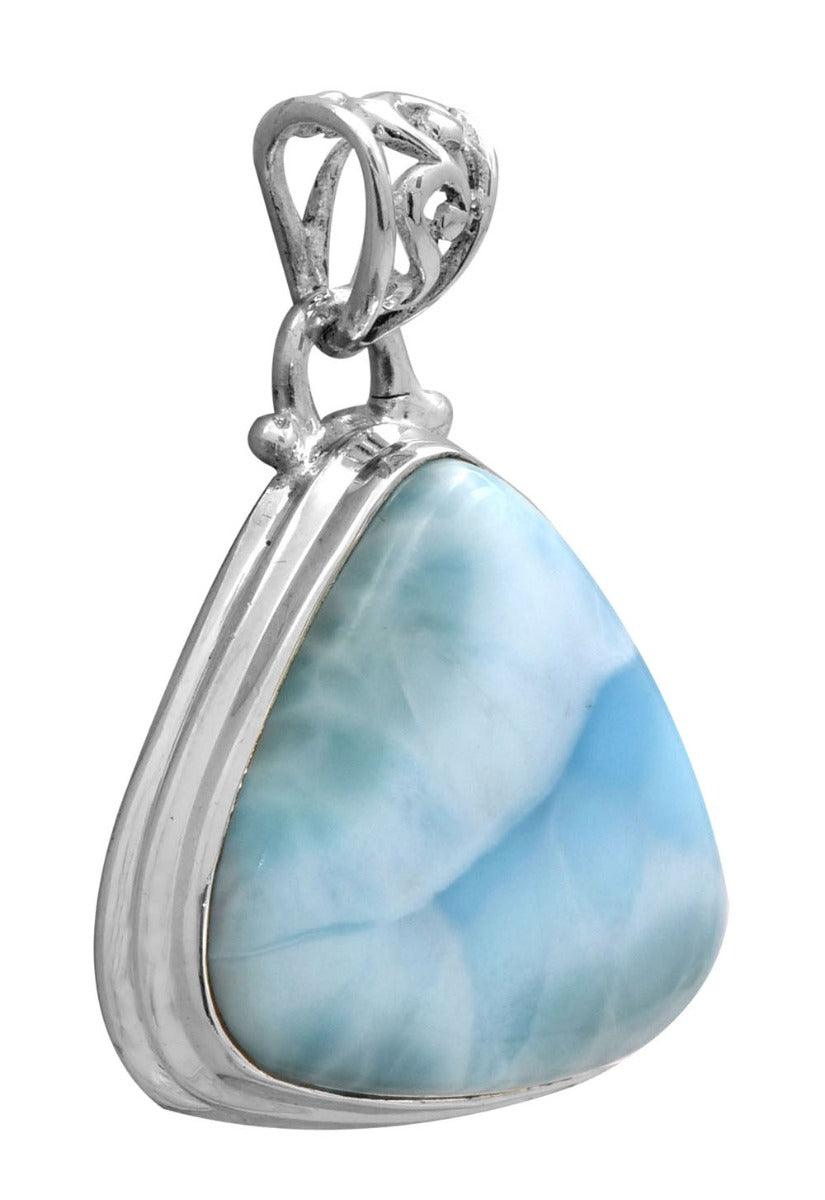 Natural Larimar  2" Long 925 Solid Sterling Silver Pendant With 18" Chain Necklace - YoTreasure