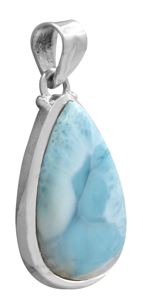 Natural Larimar  1 3/4" Long 925 Solid Sterling Silver Pendant With 18" Chain Necklace - YoTreasure