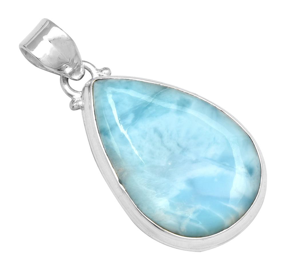 Natural Larimar  1 3/4" Long 925 Solid Sterling Silver Pendant With 18" Chain - YoTreasure