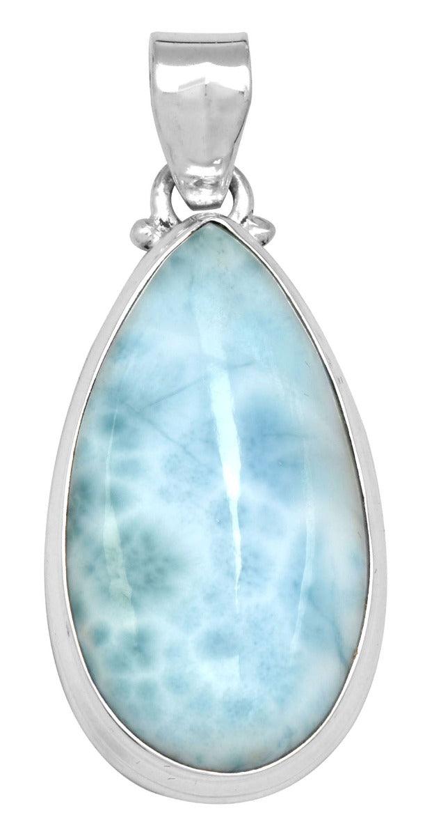 Natural Larimar  2" Long 925 Solid Sterling Silver Pendant With 18" Chain - YoTreasure