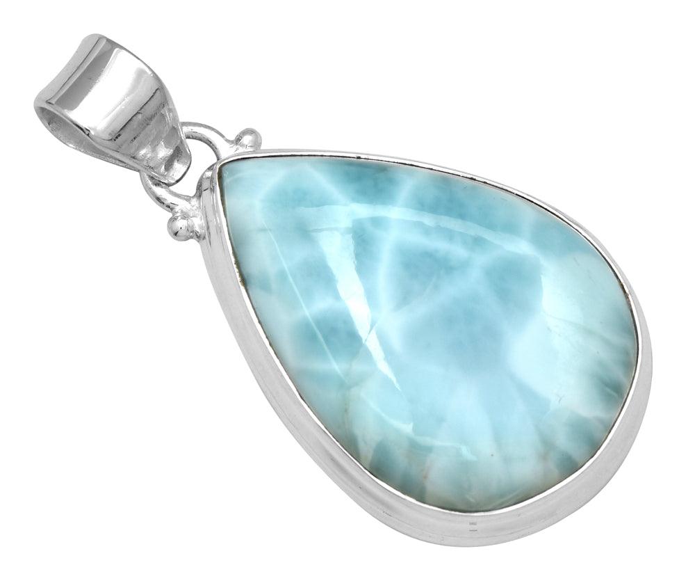 Natural Larimar  1 3/4" Long 925 Solid Sterling Silver Pendant With 18" Chain - YoTreasure