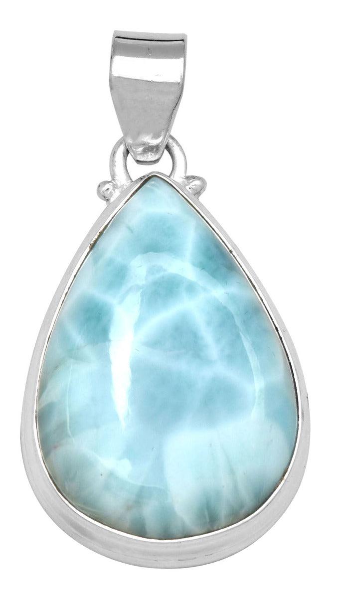 Natural Larimar  1 3/4" Long 925 Solid Sterling Silver Pendant With 18" Chain - YoTreasure