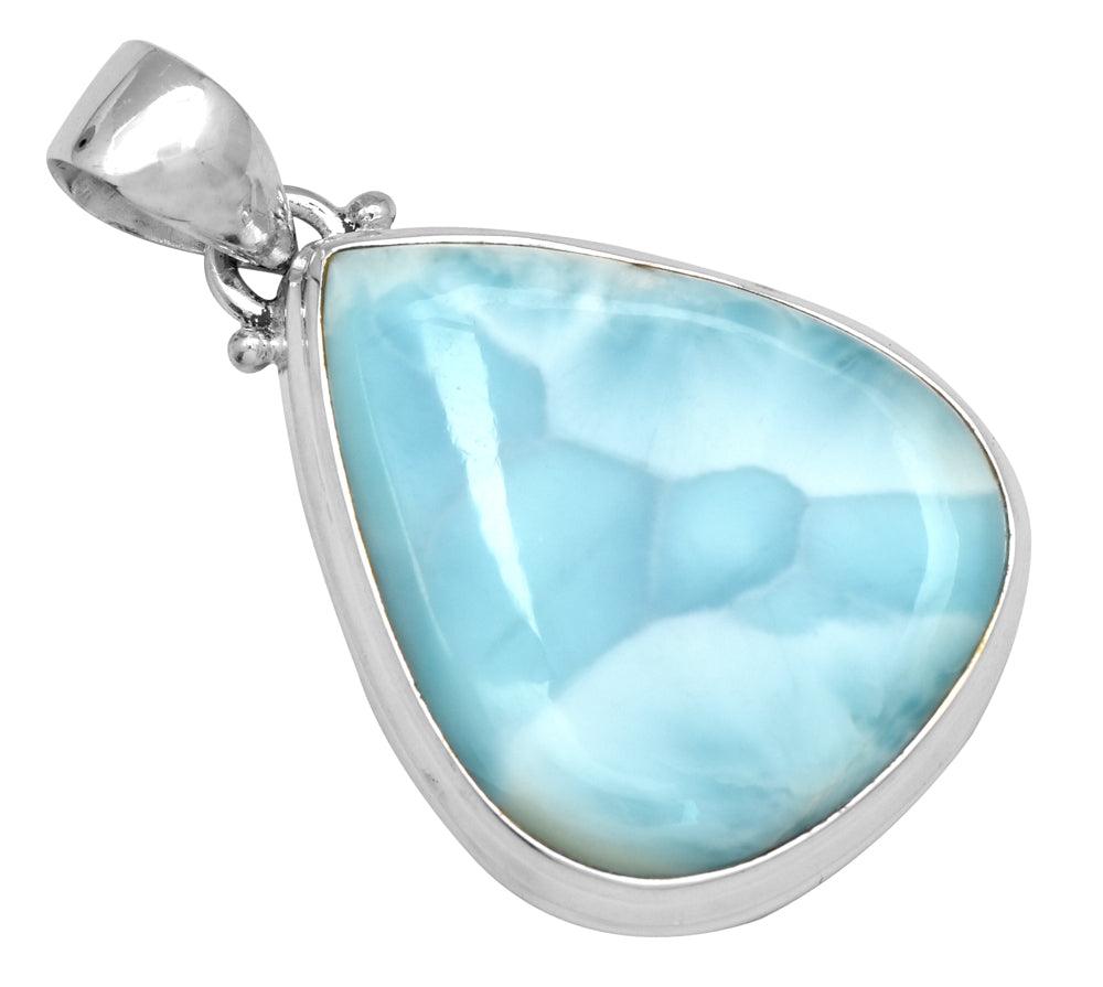 Natural Larimar  1 3/4" Long 925 Solid Sterling Silver Pendant With 18" Chain - YoTreasure
