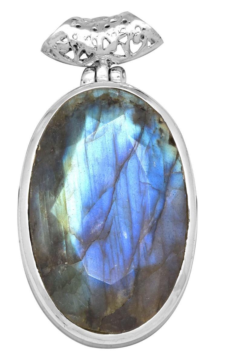 Labradorite 1 3/4" Long 925 Solid Sterling Silver Pendant With 18" Chain - YoTreasure