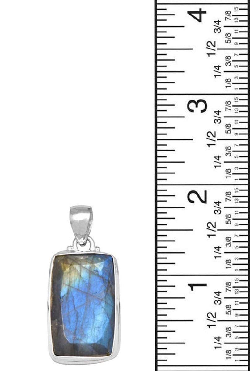 Labradorite 1 3/4" Long 925 Solid Sterling Silver Pendant With 18" Chain - YoTreasure