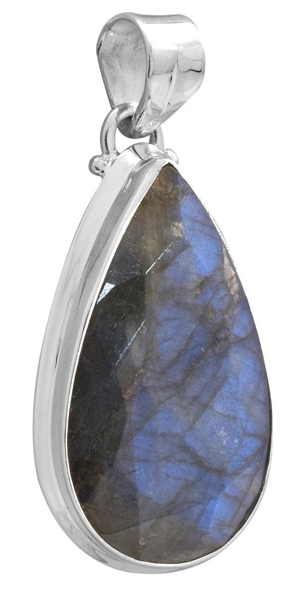 Labradorite 2" Long 925 Solid Sterling Silver Pendant With 18" Chain - YoTreasure