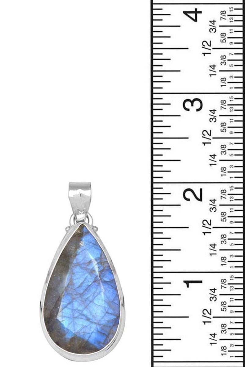 Labradorite 2" Long 925 Solid Sterling Silver Pendant With 18" Chain - YoTreasure