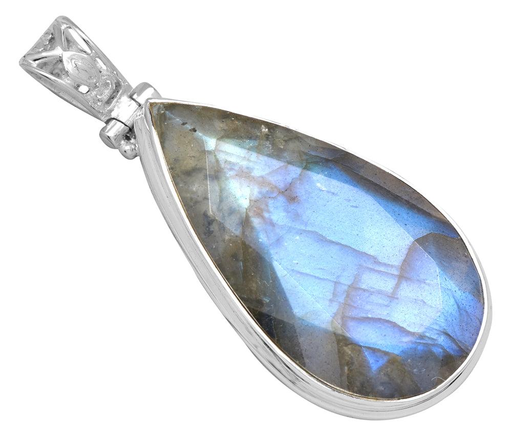 Labradorite 2" Long 925 Solid Sterling Silver Pendant With 18" Chain - YoTreasure