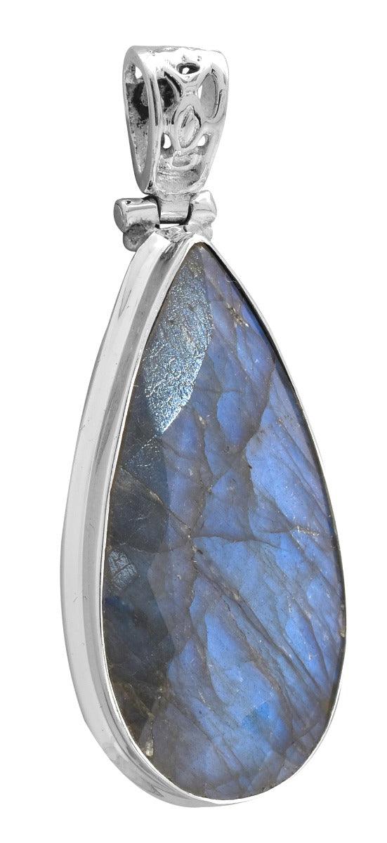Labradorite 2 1/2" Long 925 Solid Sterling Silver Pendant With 18" Chain - YoTreasure