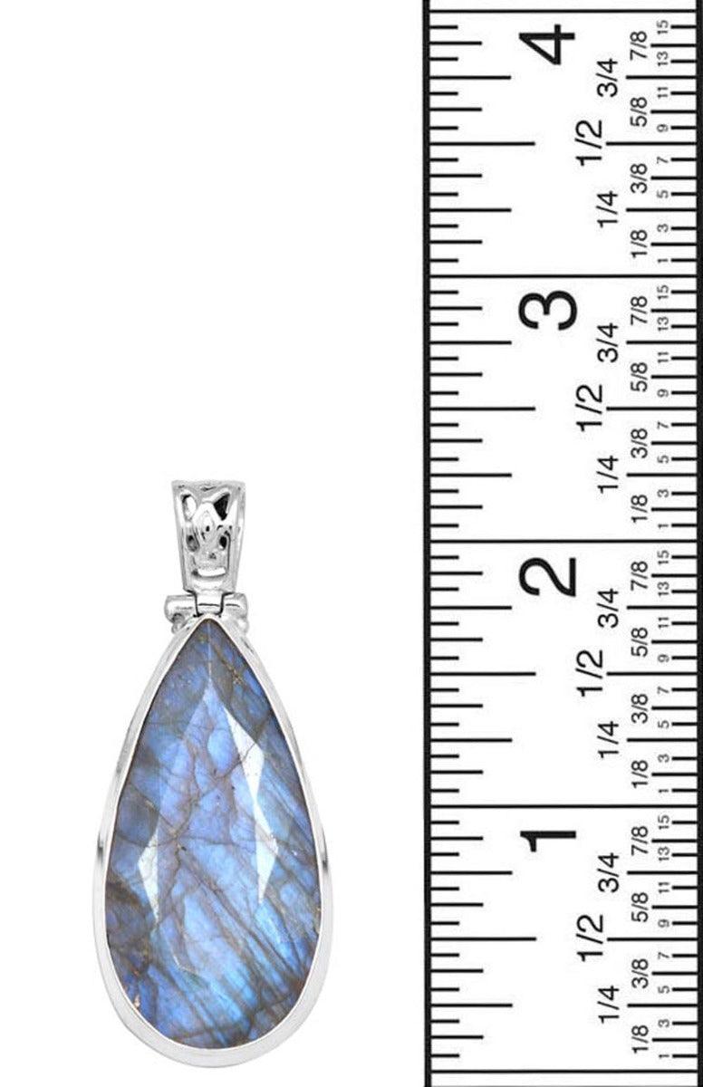 Labradorite 2 1/2" Long 925 Solid Sterling Silver Pendant With 18" Chain - YoTreasure