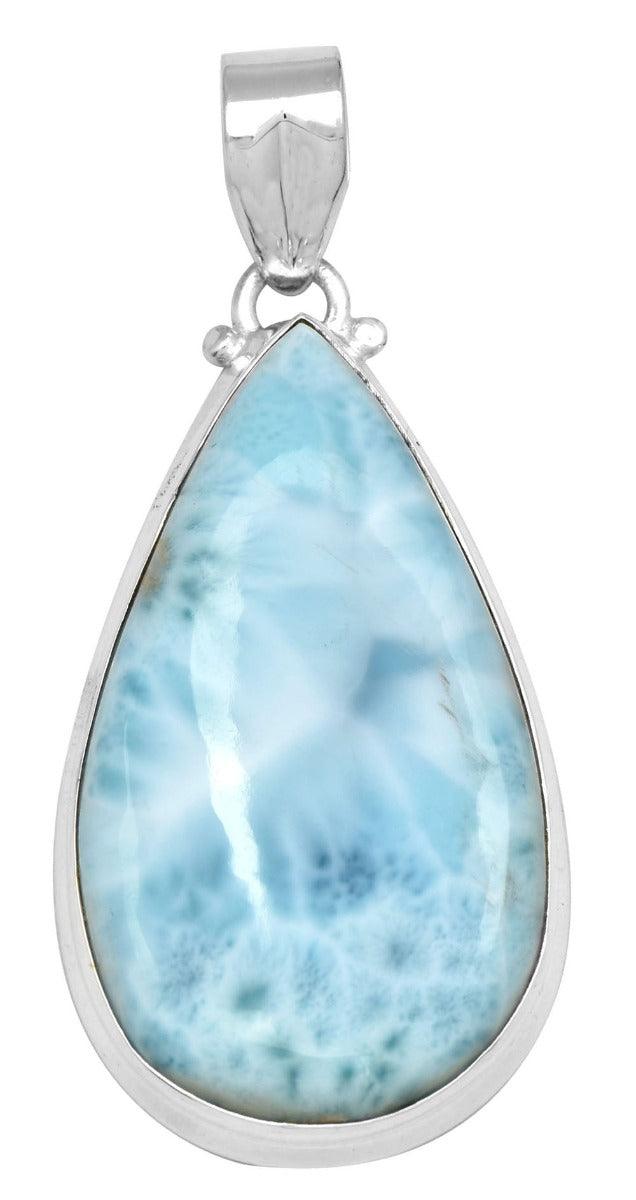 Larimar  2" Long 925 Solid Sterling Silver Pendant With 18" Chain - YoTreasure